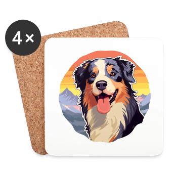 Australian Shepherd Dog Breed Cartoon Kawaii Water - Coasters (set of 4) - white - Front