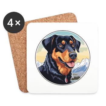 Beauceron Hunderasse Cartoon Kawaii Aquarell - Untersetzer (4er-Set) - Weiß - Vorne