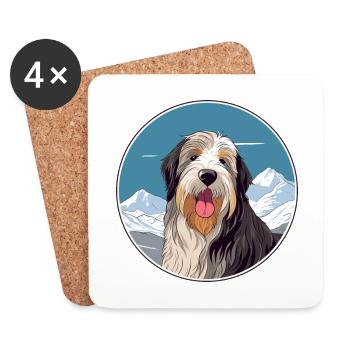 Barbu Collie chien race dessin animé Kawaii aquarelle - Dessous de verre (lot de 4) - blanc - Devant
