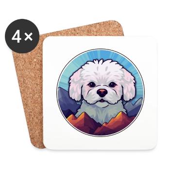 Bichon Frise chien race Cartoon Kawaii aquarelle - Dessous de verre (lot de 4) - blanc - Devant