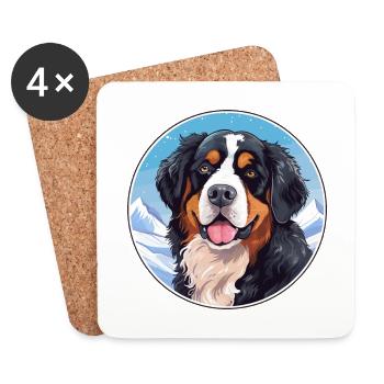 Bernese Mountain Dog Breed Cartoon Kawaii Watercol - Coasters (set of 4) - white - Front