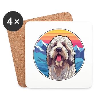 Bergamasco Dog Breed Cartoon Kawaii Watercolor - Coasters (set of 4) - white - Front