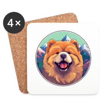 Chow Chow chien race dessin animé Kawaii aquarelle - Dessous de verre (lot de 4) - blanc - Devant