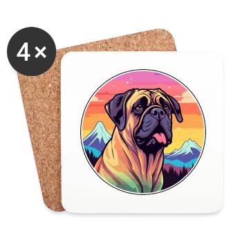 Bullmastiff Dog Breed Cartoon Kawaii Watercolor - Coasters (set of 4) - white - Front