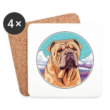 Chinois Shar Pei chien race dessin animé kawaii watercol - Dessous de verre (lot de 4) - blanc - Devant