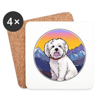 Coton De Tuléar Race De Chien Cartoon Kawaii Watercolo - Dessous de verre (lot de 4) - blanc - Devant