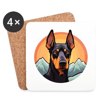 Doberman Pinscher chien race Cartoon Kawaii Waterco - Dessous de verre (lot de 4) - blanc - Devant