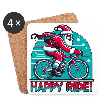 Happy Ride Chrsitmas St. Nicholas on the road bike - Coasters (set of 4) - white - Front