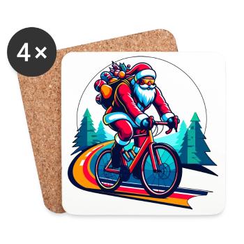 Christmas Santa Claus on the Road Bike Gravel - Coasters (set of 4) - white - Front
