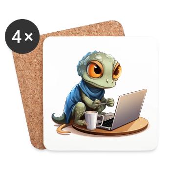 Chemise drôle de gecko gecko sur Internet Coffee Nerd - Dessous de verre (lot de 4) - blanc - Devant