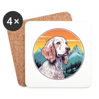 English Setter Dog Breed Cartoon Kawaii Watercolor - Coasters (set of 4) - white - Front