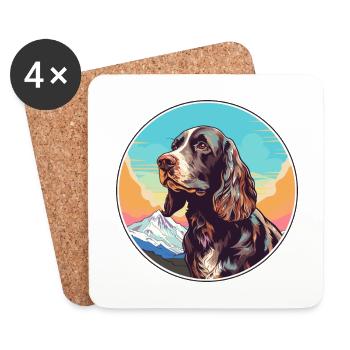 Field Spaniel Hunderasse Cartoon Kawaii Aquarell - Untersetzer (4er-Set) - Weiß - Vorne