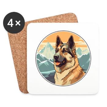 Race de chien de berger d’Europe de l’Est Cartoon Kawaii Wa - Dessous de verre (lot de 4) - blanc - Devant