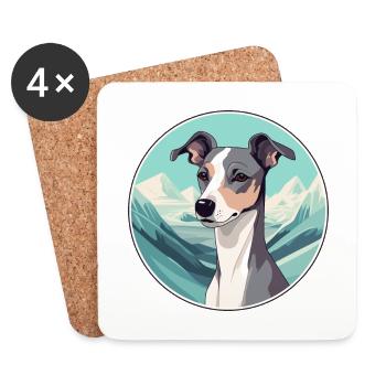 Anglais Whippet chien race Cartoon Kawaii Watercolo - Dessous de verre (lot de 4) - blanc - Devant