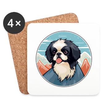 Japanese Chin Dog Breed Cartoon Kawaii Watercolor - Coasters (set of 4) - white - Front