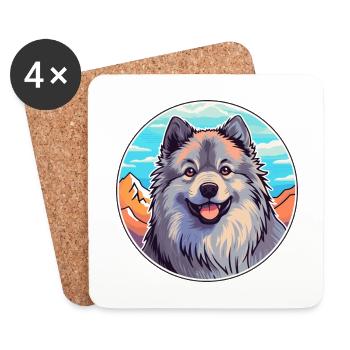 Keeshond Hunderasse Cartoon Kawaii Aquarell - Untersetzer (4er-Set) - Weiß - Vorne