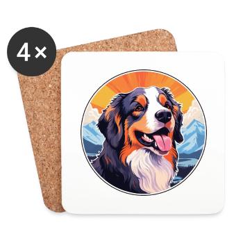 Hovawart chien race dessin animé Kawaii aquarelle - Dessous de verre (lot de 4) - blanc - Devant