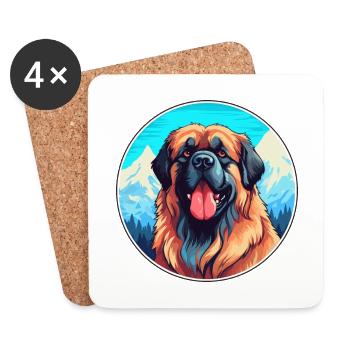 Leonberg chien race dessin animé Kawaii aquarelle - Dessous de verre (lot de 4) - blanc - Devant