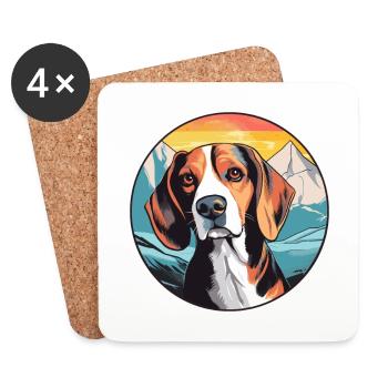 Kerry Beagle chien race dessin animé Kawaii aquarelle - Dessous de verre (lot de 4) - blanc - Devant