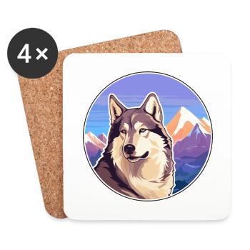 Kunming chien-loup chien race dessin animé kawaii watercolo - Dessous de verre (lot de 4) - blanc - Devant