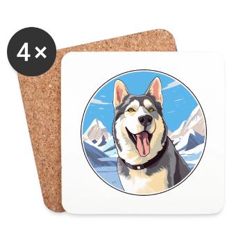 Labrador Husky chien race Cartoon Kawaii aquarelle - Dessous de verre (lot de 4) - blanc - Devant