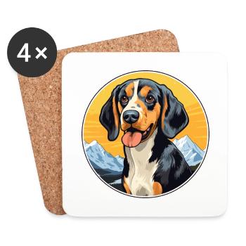 Leopard Hound Dog Breed Cartoon Kawaii Watercolor - Coasters (set of 4) - white - Front