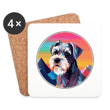 Mittelschnauze chien race dessin animé Kawaii aquarelle - Dessous de verre (lot de 4) - blanc - Devant
