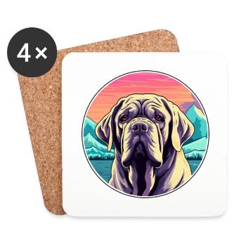 Mastiff napolitain race de chien dessin animé kawaii waterc - Dessous de verre (lot de 4) - blanc - Devant