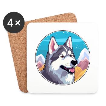Northern Inuit Dog Breed Cartoon Kawaii Watercolor - Coasters (set of 4) - white - Front