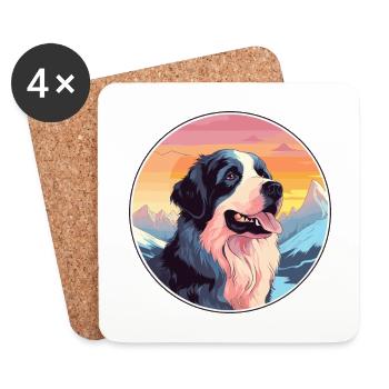 Landseer chien race dessin animé Kawaii aquarelle - Dessous de verre (lot de 4) - blanc - Devant