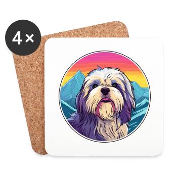 Lhasa Apso Dog Breed Cartoon Kawaii Watercolor - Coasters (set of 4) - white - Front