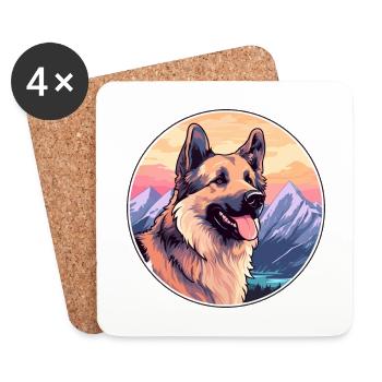 Chien de berger de Majorque race Cartoon Kawaii Watercol - Dessous de verre (lot de 4) - blanc - Devant