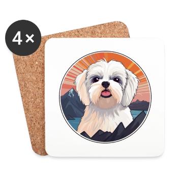 Maltais Shih Tzu Chien Race Cartoon Kawaii Watercol - Dessous de verre (lot de 4) - blanc - Devant