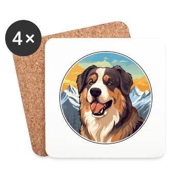 Moscou chien de garde chien race dessin animé kawaii watercolo - Dessous de verre (lot de 4) - blanc - Devant
