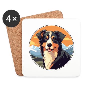 North American Shepherd Dog Breed Cartoon Kawaii W - Coasters (set of 4) - white - Front