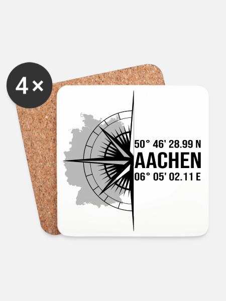 Koordinaten Aachen - Untersetzer (4er-Set) - Weiß