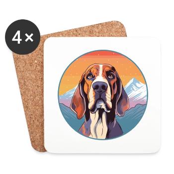 Norwegian Hound Dog Breed Cartoon Kawaii Watercolo - Coasters (set of 4) - white - Front