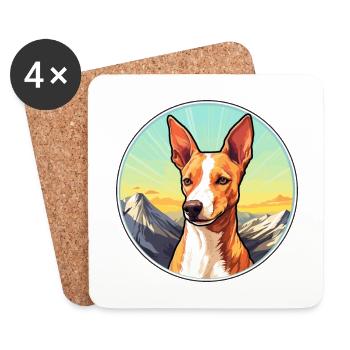 Podenco Canario race de chien dessin animé kawaii watercolo - Dessous de verre (lot de 4) - blanc - Devant