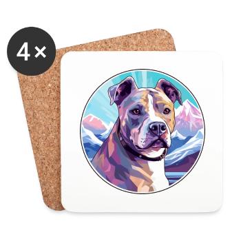 Pitbull chien race dessin animé Kawaii aquarelle - Dessous de verre (lot de 4) - blanc - Devant