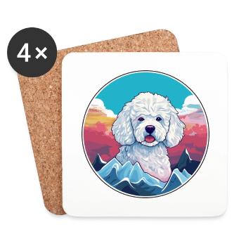Pudel Hund Rasse Cartoon Kawaii Aquarell - Untersetzer (4er-Set) - Weiß - Vorne