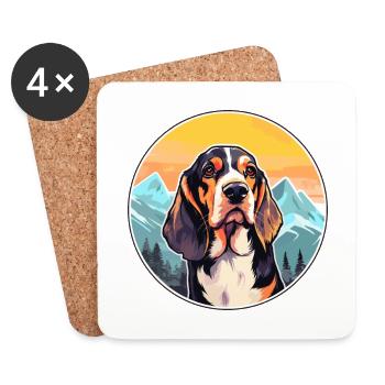 Polish Hound Dog Breed Cartoon Kawaii Watercolor - Coasters (set of 4) - white - Front