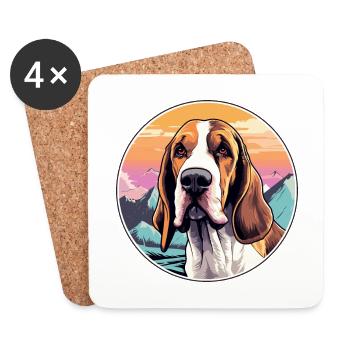 Poitevin chien chien race dessin animé Kawaii aquarelle - Dessous de verre (lot de 4) - blanc - Devant