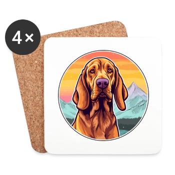 Redbone Coonhound chien race dessin animé Kawaii Waterco - Dessous de verre (lot de 4) - blanc - Devant