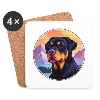 Rottweiler Hunderasse Cartoon Kawaii Aquarell - Untersetzer (4er-Set) - Weiß - Vorne