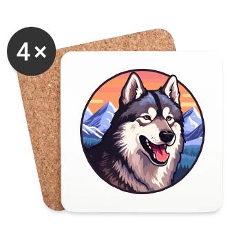 Saarloos chien-loup chien race dessin animé kawaii watercol - Dessous de verre (lot de 4) - blanc - Devant