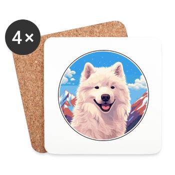 Samoyed Dog Breed Cartoon Kawaii Watercolor - Coasters (set of 4) - white - Front