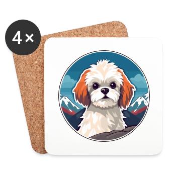 Russe jouet chien race dessin animé Kawaii aquarelle - Dessous de verre (lot de 4) - blanc - Devant