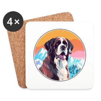Saint Bernard chien race Cartoon Kawaii aquarelle - Dessous de verre (lot de 4) - blanc - Devant