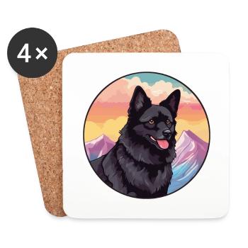 Schipperke Dog Breed Cartoon Kawaii Watercolor - Coasters (set of 4) - white - Front