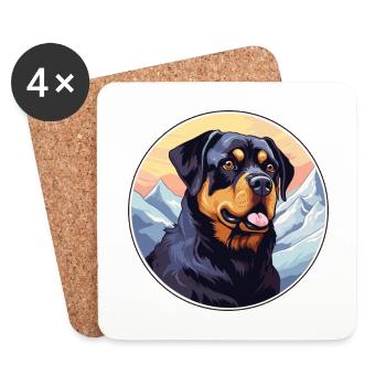 Rottweiler Hunderasse Cartoon Kawaii Aquarell - Untersetzer (4er-Set) - Weiß - Vorne